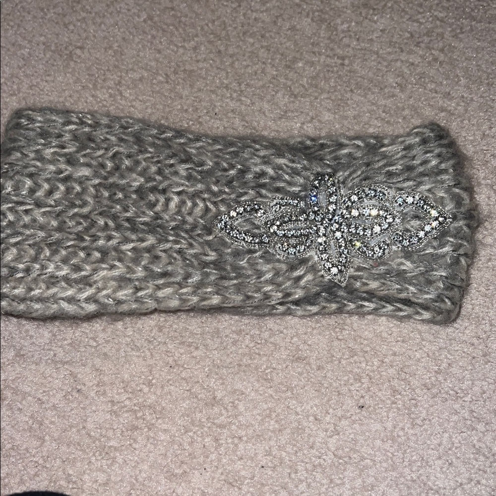 Gray rhinestone knitted  ear warmer head band